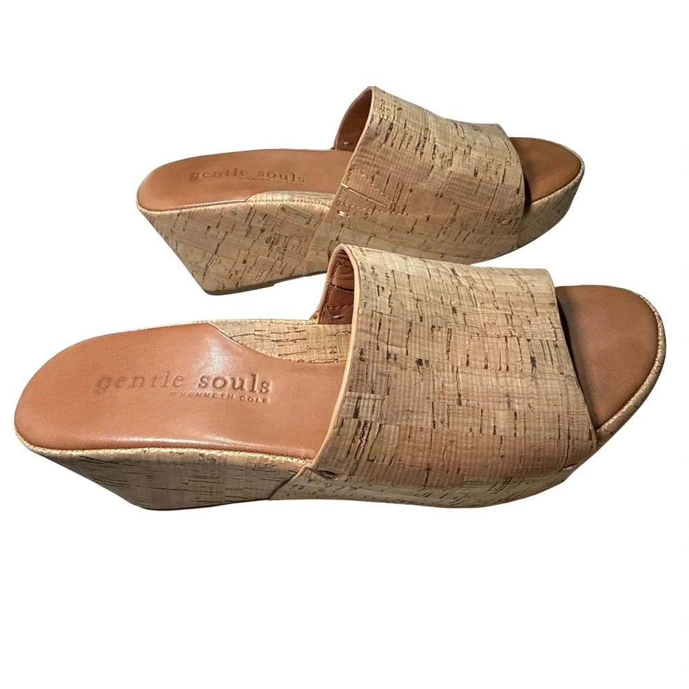 Gentle Souls Kenneth Cole Cork Platform Wedge Sandals Slides Tan Brown Womens 8M